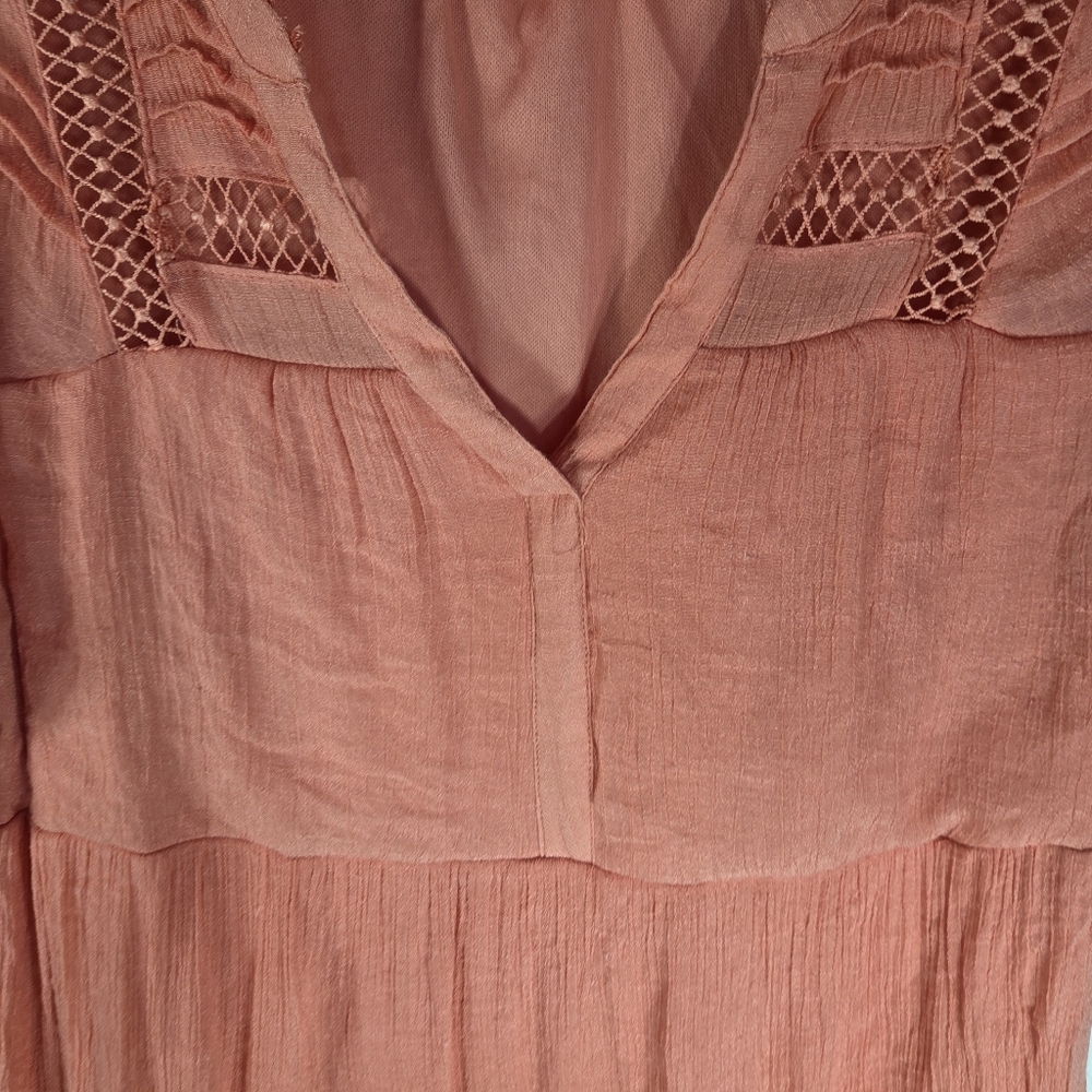 Indigo Rose Orange Size L Mini Swing Dress Embroidered Short Sleeves V-Neck - Picture 9 of 16